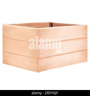 Acquerello disegno a mano scatola di legno. Acquerello isolato eco naturale contenitore per frutta, verdura, fiori e raccolto. Può essere usato come texture per Foto Stock