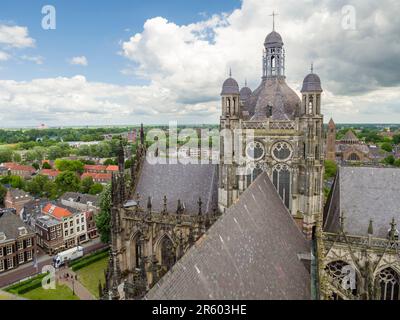 La vista sul tetto di St. John's Cathedral dalla torre ovest nella città olandese di Den Bosch, Paesi Bassi, Europa. Foto Stock