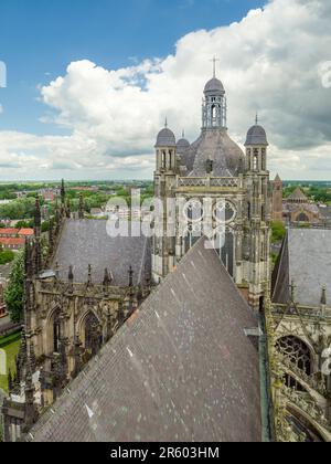 La vista sul tetto di St. John's Cathedral dalla torre ovest nella città olandese di Den Bosch, Paesi Bassi, Europa. Foto Stock