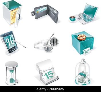 Set di icone bancarie dettagliate Illustrazione Vettoriale