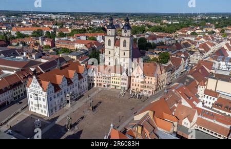veduta aerea della città lutherstadt wittenberg con mercato, sassonia-anhalt Foto Stock