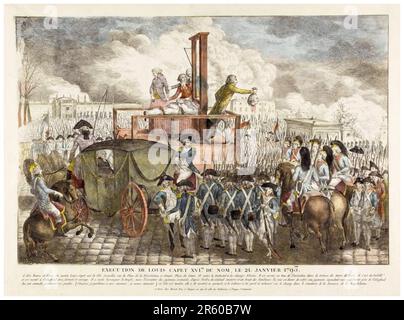 Rivoluzione francese, la morte di Luigi XVI, esecuzione di Luigi XVI sulla ghigliottina, 21st gennaio 1793, incisione di un artista sconosciuto, 1793 Foto Stock