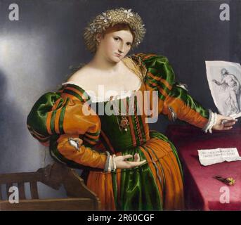 Lorenzo Lotto, Ritratto di una donna ispirata a Lucrezia, dipinto ad olio su tela, 1530-1533 Foto Stock