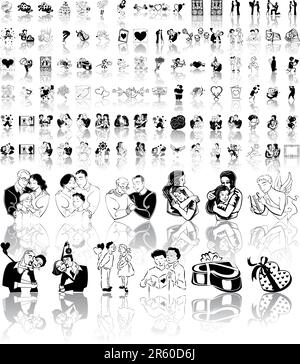 Set di sketch nero per San Valentino. Parte 6. Gruppi e livelli isolati. Illustrazione Vettoriale