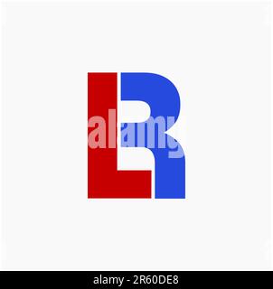 Un logo moderno composto da una lettera stilizzata “L” con una combinazione di colori blu, bianco e grigio, con un audace nucleo rosso per dare risalto Foto Stock