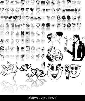 Set di sketch nero per San Valentino. Parte 7. Gruppi e livelli isolati. Illustrazione Vettoriale