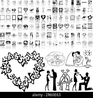 Set di sketch nero per San Valentino. Parte 2. Gruppi e livelli isolati. Illustrazione Vettoriale