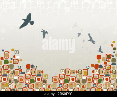 Flock of Birds retrò astratto Illustrazione Vettoriale