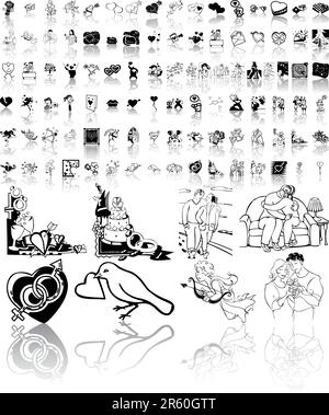 Set di sketch nero per San Valentino. Parte 5. Gruppi e livelli isolati. Illustrazione Vettoriale