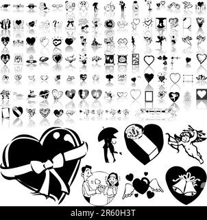 Set di sketch nero per San Valentino. Parte 1. Gruppi e livelli isolati. Illustrazione Vettoriale