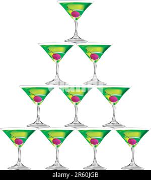 forma a triangolo composta da 10 bicchieri di martini, per festeggiamenti, vettoriali, illustrazioni Illustrazione Vettoriale