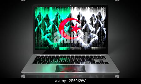 Algeria - bandiera del paese e hacker sullo schermo del computer portatile - concetto di attacco informatico Foto Stock