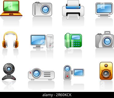 Set di icone su un tema Electronics Computers  Multimedia Illustrazione Vettoriale