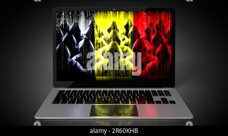 Belgio - bandiera del paese e hacker sullo schermo del laptop - concetto di attacco informatico Foto Stock
