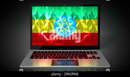 Etiopia - bandiera del paese e hacker sullo schermo del computer portatile - concetto di attacco informatico Foto Stock