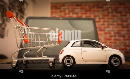 Immagine del concetto di illustrazione per lo shopping e la consegna online delle auto Foto Stock