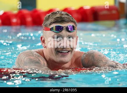 Foto del file datata 02-08-2022 di Adam peaty, che si sta riprendendo dopo un intervento chirurgico per rimuovere le sue tonsille. Data di emissione: Martedì 6 giugno 2023. Foto Stock