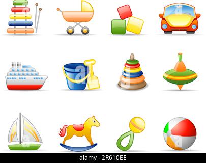 Icone impostate su un tema giocattoli Illustrazione Vettoriale
