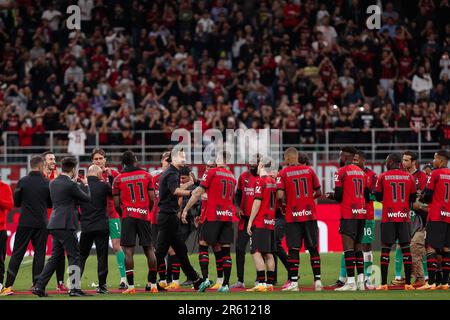 Milano, Italia. 04th giugno, 2023. Italia, Milano, 3 2023 giugno: Zlatan Ibrahimovic (attaccante AC Milan) festa di addio al termine della partita di calcio AC Milan vs Hellas Verona, Serie A Tim 2022-2023 day38 Stadio San Siro (Foto di Fabrizio Andrea Bertani/Pacific Press) Credit: Pacific Press Media Production Corp./Alamy Live News Foto Stock