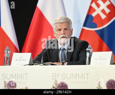 Bratislava, Slovacchia. 06th giugno, 2023. Il presidente ceco Petr Pavel partecipa alla conferenza stampa dopo l'incontro dei presidenti di Bucarest nove, il 6 giugno 2023, a Bratislava, in Slovacchia. Credit: Michaela Rihova/CTK Photo/Alamy Live News Foto Stock