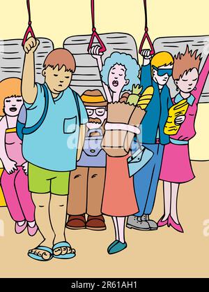 I pendolari tornano a casa dopo una giornata intensa. Illustrazione Vettoriale