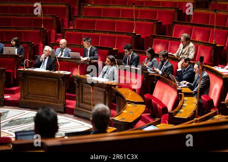 Parigi, Francia. 5th giugno, 2023. Gabriel Attal (ministro dei conti pubblici) visto durante la sessione dell'Assemblea Nazionale. L'Assemblea nazionale ha poi respinto il progetto di regolamento di bilancio e l'approvazione dei conti per gli anni 2021 e 2022 a Palais Bourbon. (Credit Image: © Telmo Pinto/SOPA Images via ZUMA Press Wire) SOLO PER USO EDITORIALE! Non per USO commerciale! Foto Stock