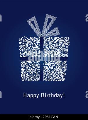 Carta blu dettagliata Happy Birthday Illustrazione Vettoriale