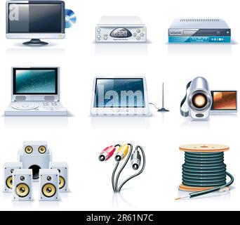 Set of the detailed domestic appliances icons Stock Vector