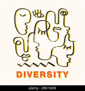 Diversità persone banner concetto di uguaglianza razziale Illustrazione Vettoriale