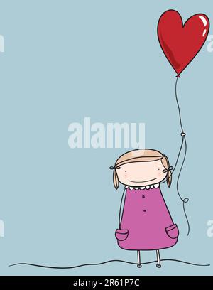 Immagine di una ragazza che tiene un palloncino a forma di cuore Illustrazione Vettoriale