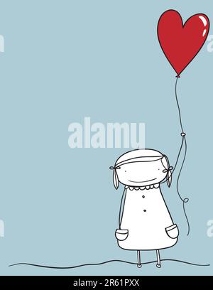 Immagine di una ragazza che tiene un palloncino a forma di cuore Illustrazione Vettoriale