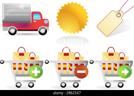 Set di 6 pulsanti per siti Web retail. Illustrazione Vettoriale