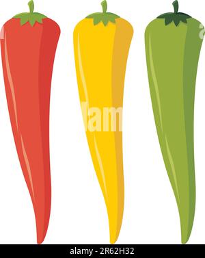 Illustrazione di tre chili peppers in colori assortiti Illustrazione Vettoriale