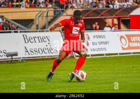 Losanna, Vaud, Svizzera. 6th giugno, 2023. Edmond Akichi del FC Stade Losanna-Ouchy (24) è in azione durante il play-off della Super League svizzera, round 2 tra il FC Stade Losanna-Ouchy e il FC Sion. Il torneo Swiss Super League 2 si è svolto allo stadio olimpico pontaise di losanna, nella capitale olimpica. (Credit Image: © Eric Dubost/ZUMA Press Wire) SOLO PER USO EDITORIALE! Non per USO commerciale! Foto Stock