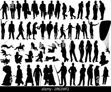 Grande collezione vecto di diverse silhouette per persone Illustrazione Vettoriale