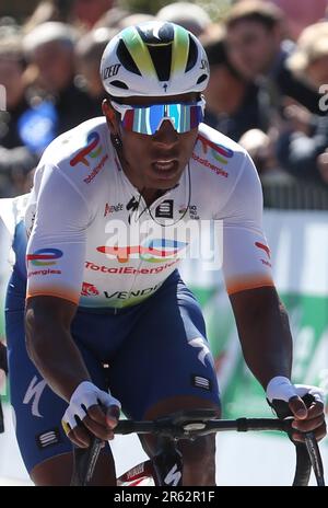 MANZIN Lirrenzo durante il Rgion Pays de la Loire Tour 2023, UCI Europe Tour gara ciclistica, tappa 4, Sabl-sur-Sarthe C le Mans (177,8 km) il 7 aprile 2023 a le Mans, Francia - Foto Laurent Lairys / DPPI Foto Stock