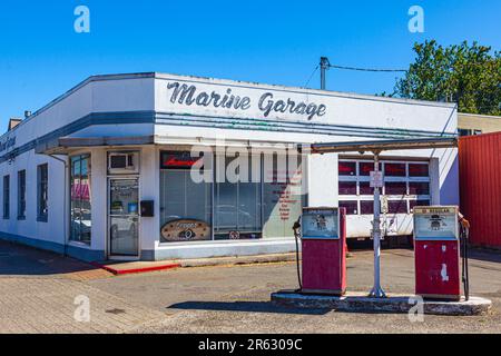 Garage Heritage e stazione di servizio a Steveston Village British Columbia Canada Foto Stock