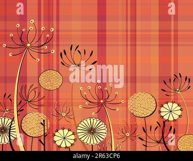 Modificabile illustrazione vettoriale di generici umbellifer fiori e pattern di tartan Illustrazione Vettoriale