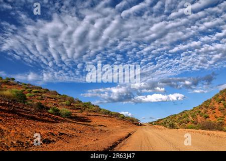 Strada e paesaggio nel nord della Namibia Foto Stock