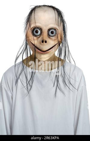 Scary momo isolato su sfondo bianco. Faccia spaventosa per la decorazione di Halloween Foto Stock