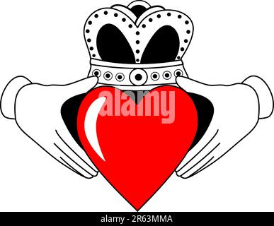 Tatuaggio tribale Claddagh con cuore rosso Illustrazione Vettoriale