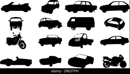 Silhouettes of cars, motorcycles and buses Stock Vector