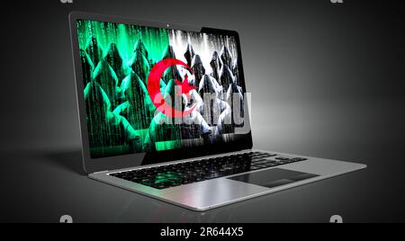 Algeria - bandiera del paese e hacker sullo schermo del computer portatile - concetto di attacco informatico Foto Stock