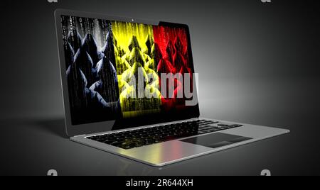 Belgio - bandiera del paese e hacker sullo schermo del laptop - concetto di attacco informatico Foto Stock