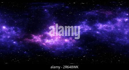 Visualizzazione panoramica a 360 gradi di panoramica nebulosa spaziale a 360 gradi, proiezione equirettangolare, mappa ambientale. Panorama sferico HDRI. Sfondo spaziale con nebulosa e stelle. 3d ill