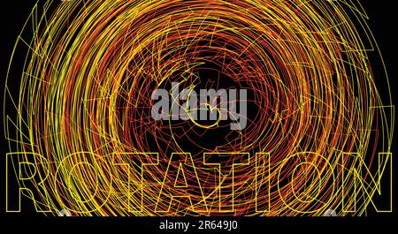 Rotazione con sottili linee aggrovigliate su sfondo nero. Struttura grafica vettoriale complicata Illustrazione Vettoriale