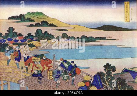 Hokusai: Ponte di Fukui nella provincia di Echizen, 1827-30 Foto Stock