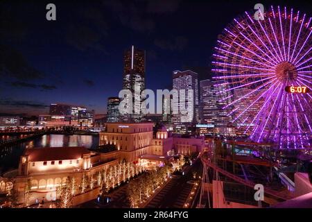 Vista notturna di Minato Mirai Foto Stock