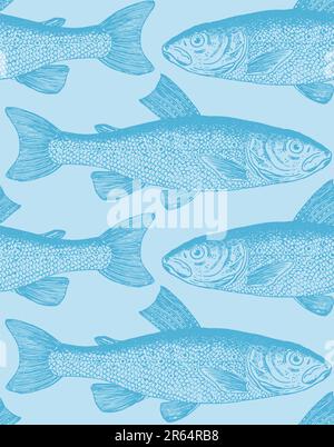 pattern di pesci senza cuciture, perfettamente affiancabile sia in orizzontale che in verticale; illustrazione vettoriale scalabile e modificabile Illustrazione Vettoriale