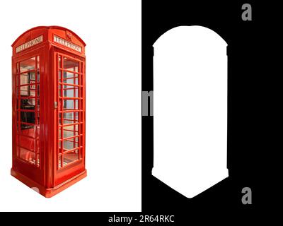 Cabina telefonica di Londra. Telefono rosso a Londra isolato su sfondo bianco con maschera di ritaglio e percorso Foto Stock